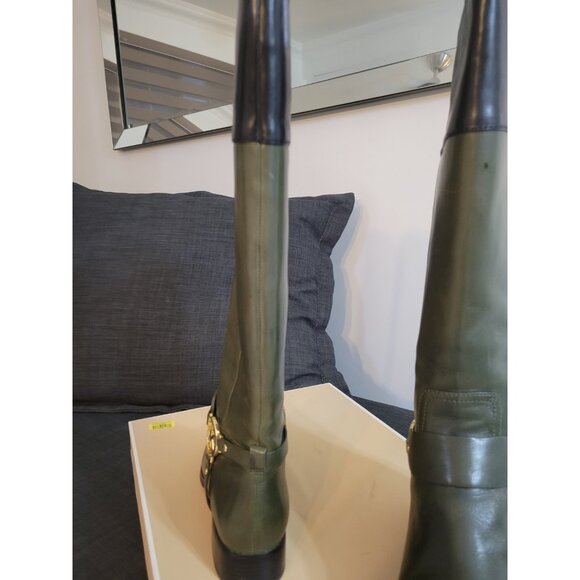 Michael Kors Fulton Harness MK Logo Color Loden Riding Knee Boots Shoes 8 LEATHE - Picture 4 of 7